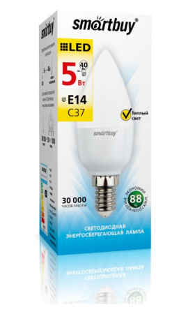 Лампа светодиодная (LED) Smartbuy-C37-05W/3000/E14 в Лиде - изображение Изображение: лампа светодиодная (led) smartbuy-c37-05w/3000/e14 в Лиде