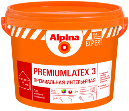 Краска ВД-АК Alpina EXPERT Premiumlatex 3 База 3 (прозрачная) 9,4 л / 14,9 кг в Лиде - изображение Изображение: краска вд-ак alpina expert premiumlatex 3 база 3 (прозрачная) 9,4 л / 14,9 кг в Лиде