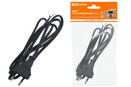 Шнур с плоской вилкой ШУ02 ШВВП 2х0,75мм2 (черный) 1,7м в Лиде - изображение Изображение: шнур с плоской вилкой шу02 шввп 2х0,75мм2 (черный) 1,7м в Лиде