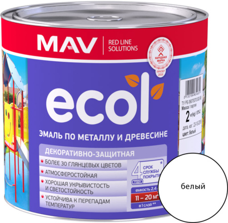 Эмаль ECOL по металлу и древесине (ПФ-115) белая глянцевая 2,4л  в Лиде - изображение Изображение: эмаль ecol по металлу и древесине (пф-115) белая глянцевая 2,4л  в Лиде
