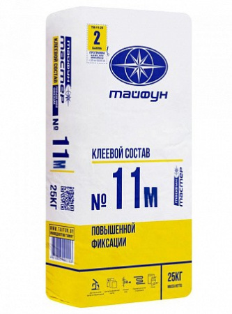 Изображение: состав клеевой повышенной фиксации тайфун-мастер № 11м  цементный,морозостройкий (меш 25кг) в Лиде