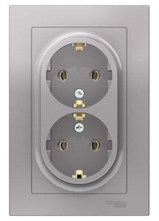 Изображение: розетка atlasdesign 2-мест. с/з б/ш с/рамк., (алюминий) т.м.schneider electric в Лиде