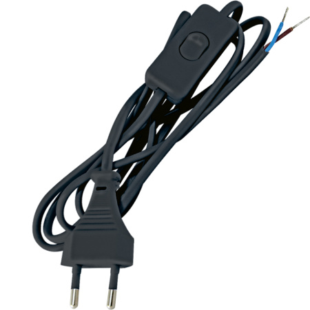 Изображение: шнур с выкл. и плоской вилкой шу01в шввп 2х0,75мм2  (черный) 2м в Лиде