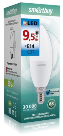 Изображение: лампа светодиодная (led) smartbuy-c37-9,5w/6000/е14 в Лиде
