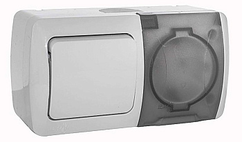 Блок Eva  выключатель 1-кл и розетка с крышкой с/з,наружная, IP54, т.м.EL-BI в Лиде - картинка Картинка: блок eva  выключатель 1-кл и розетка с крышкой с/з,наружная, ip54, т.м.el-bi в Лиде