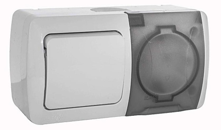 Блок Eva  выключатель 1-кл и розетка с крышкой с/з,наружная, IP54, т.м.EL-BI в Лиде - изображение Изображение: блок eva  выключатель 1-кл и розетка с крышкой с/з,наружная, ip54, т.м.el-bi в Лиде