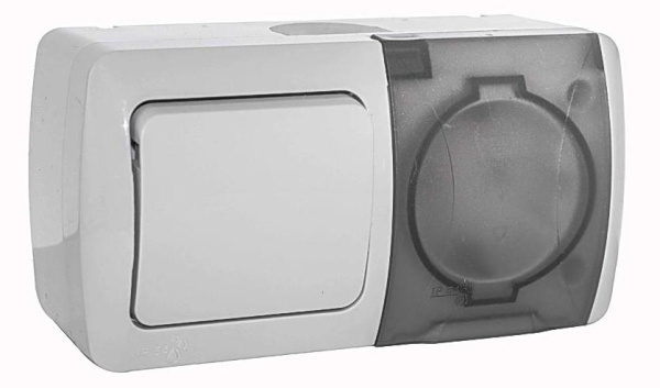 Блок Eva  выключатель 1-кл и розетка с крышкой с/з,наружная, IP54, т.м.EL-BI в #REGION_NAME_DECLINE_PP# - изображение Изображение: блок eva  выключатель 1-кл и розетка с крышкой с/з,наружная, ip54, т.м.el-bi в #REGION_NAME_DECLINE_PP#