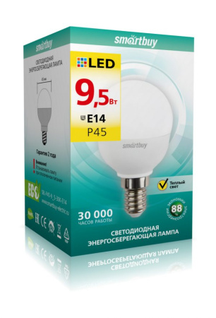 Светодиодная (LED) Лампа Smartbuy-P45-9,5W/3000/E14 (SBL-P45-9_5-30K-E14)/100 в Лиде - изображение Изображение: светодиодная (led) лампа smartbuy-p45-9,5w/3000/e14 (sbl-p45-9_5-30k-e14)/100 в Лиде