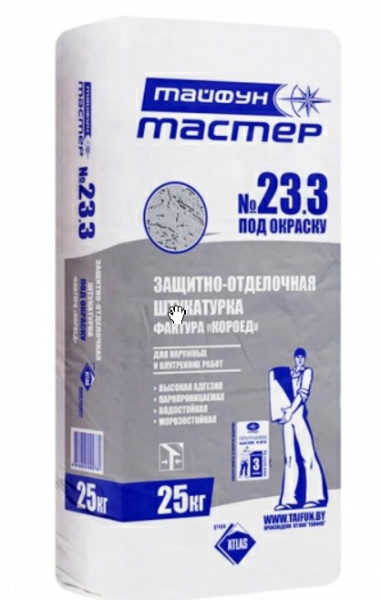 Изображение: штукатурка тайфун-мастер № 23,3 цементная под окраску финишная с фактурой короед 3мм (25кг) в #REGION_NAME_DECLINE_PP#