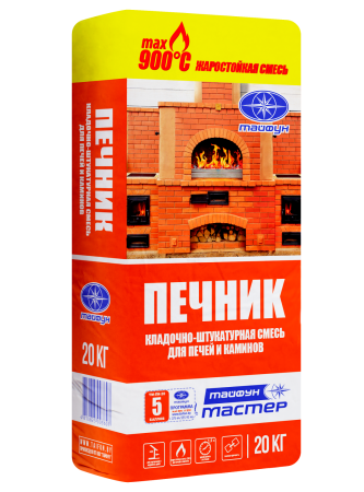 Изображение: смесь тайфун-мастер печник кладочно-штукатурная жаростойкая для печей и каминов (20кг)               в Лиде