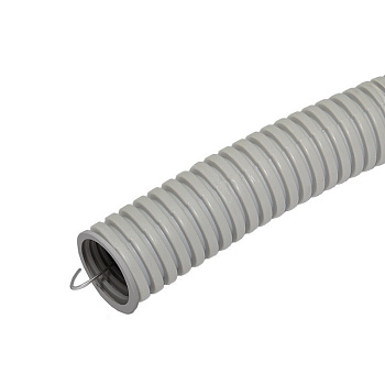 Труба гофр. 25мм ПВХ (серая) с зонд легкая (50м в бухте)  в Лиде - картинка Картинка: труба гофр. 25мм пвх (серая) с зонд легкая (50м в бухте)  в Лиде