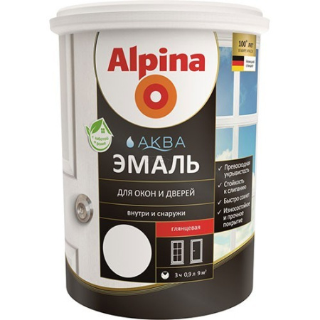 Изображение: эмаль акриловая водно-дисперсионная alpina аква для окон и дверей глянцевая 0,9 л/1,10 кг в Лиде