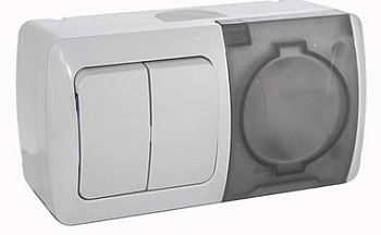 Блок Eva  выключатель 2-кл и розетка с крышкой с/з,наружная, IP54, т.м.EL-BI в Лиде - картинка Картинка: блок eva  выключатель 2-кл и розетка с крышкой с/з,наружная, ip54, т.м.el-bi в Лиде