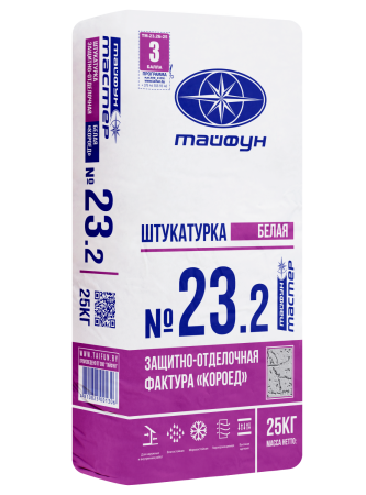 Изображение: штукатурка тайфун-мастер № 23,2 белая с фактурой короед 2мм (25кг) в Лиде