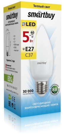 Лампа светодиодная (LED) Smartbuy-C37-05W/3000/E27  в Лиде - изображение Изображение: лампа светодиодная (led) smartbuy-c37-05w/3000/e27  в Лиде